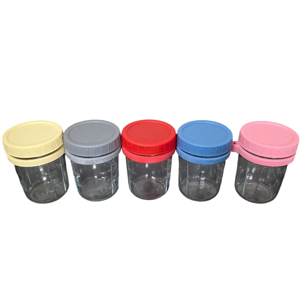 5 Pack 10oz Glass Overnight Oats Jars w/ Colored Lids‎ - No Spoons